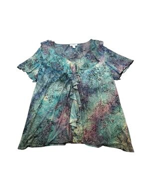 Vintage 90s Dressbarn Ruffle Top Glitter Floral Y2k WhimsiGoth Fairy
Size 3X